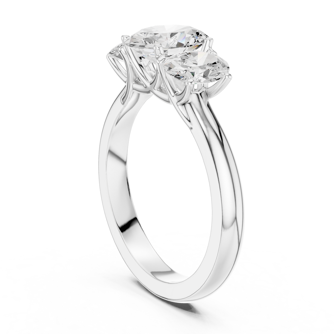 DDLR-1053 - Three Stone Oval Ring - White Gold