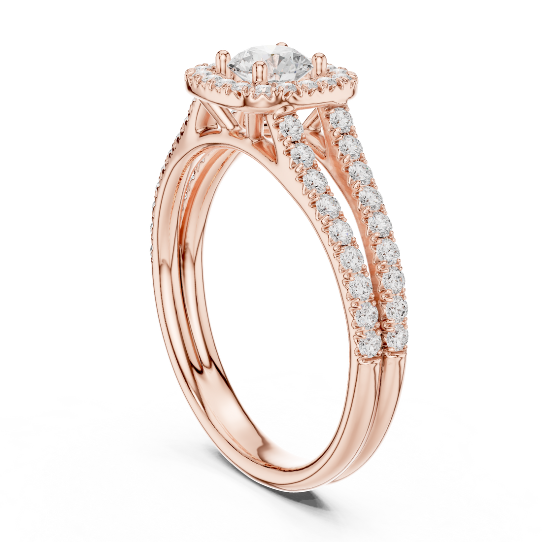 LR-0217 - Halo Round Ring - White Gold