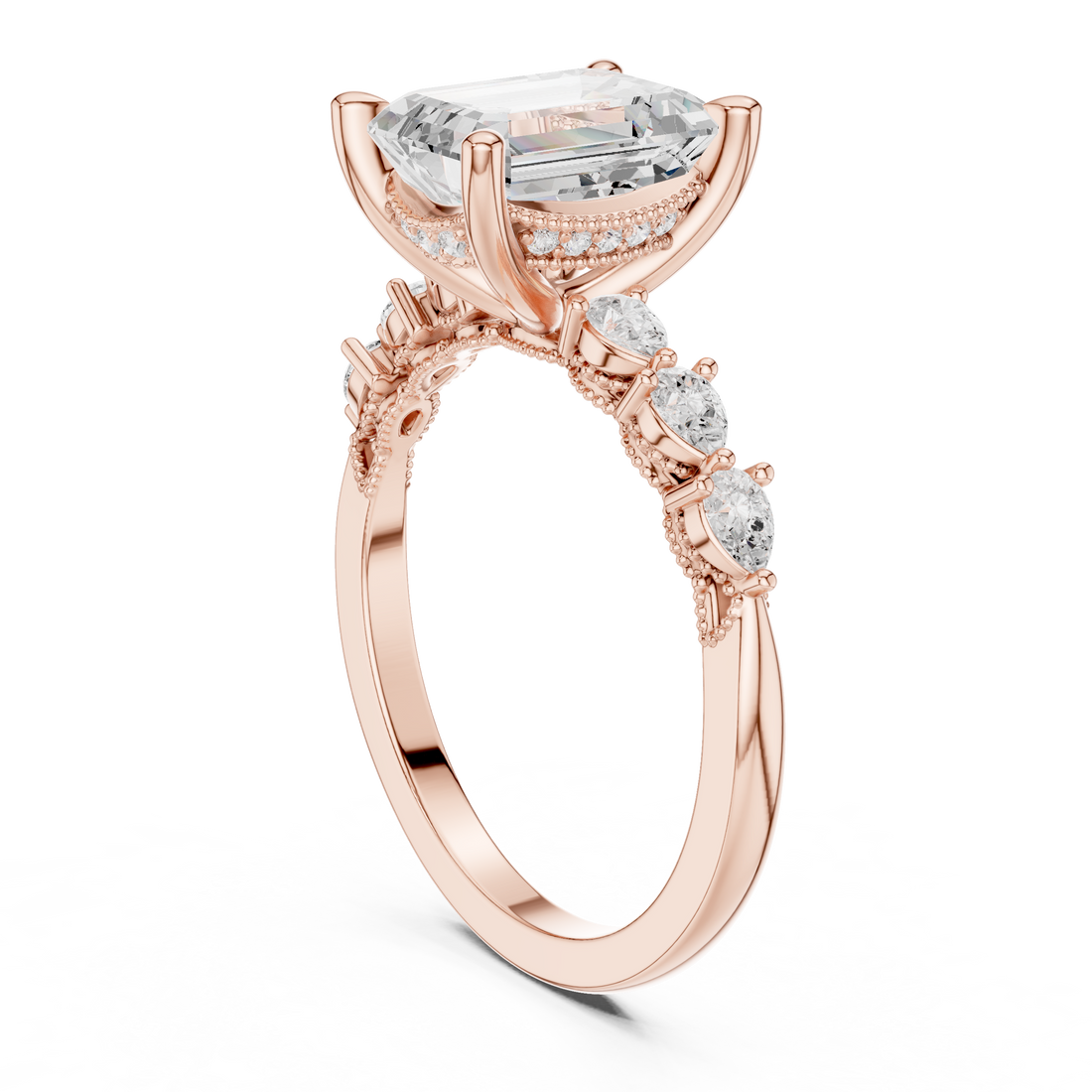 DDLR-1004 - Vintage Emerald Ring - White Gold