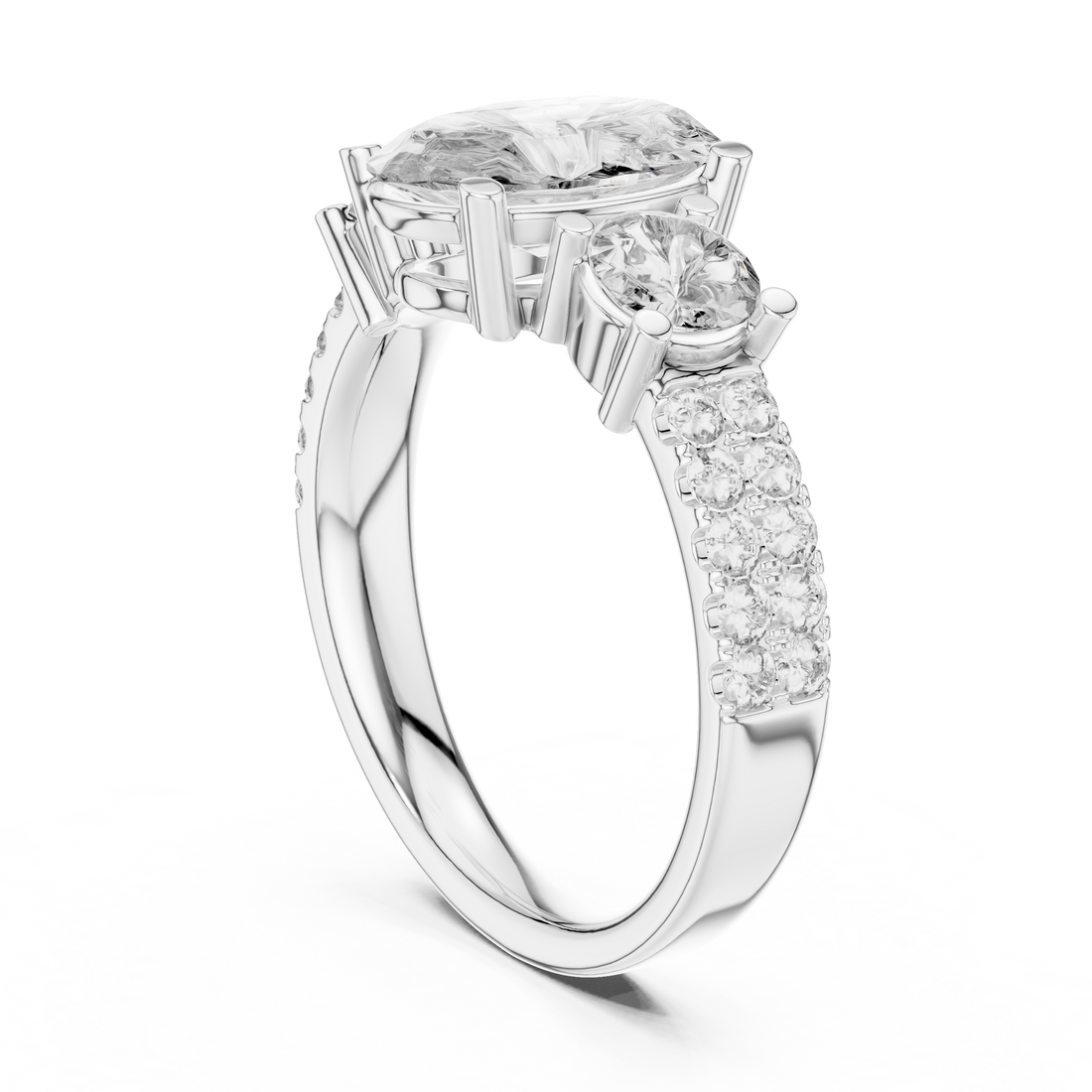 689 - Three Stone Oval Ring - White Gold