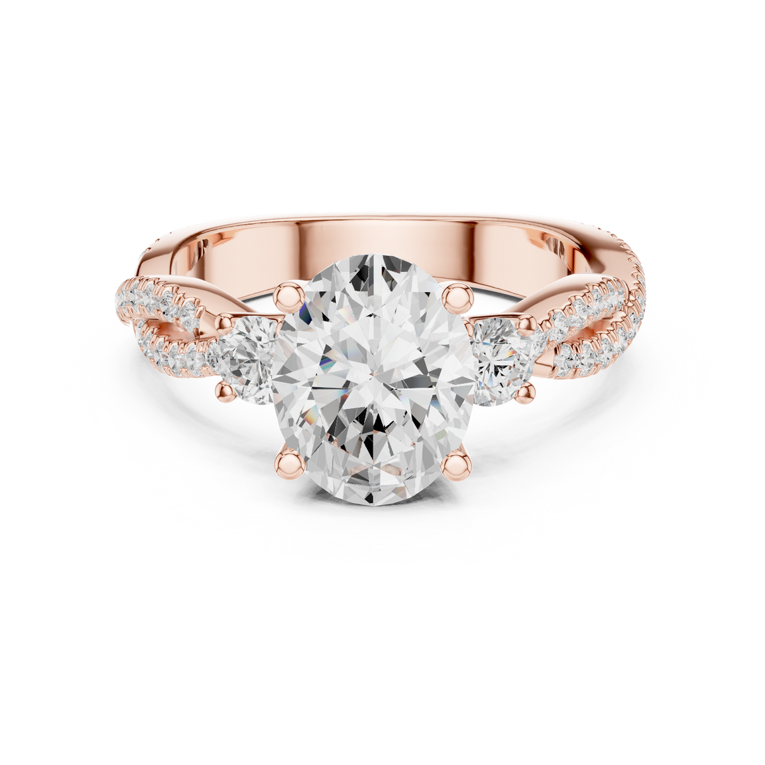 Three Stone Ring - Oval | DDLR-1036 - Rose Gold