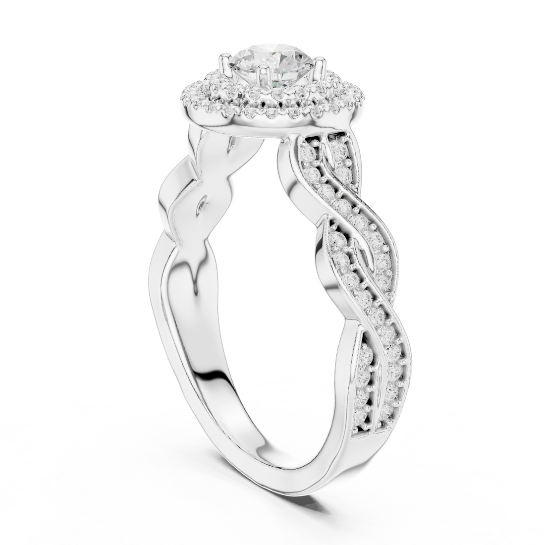 LR-0258 - Halo Round Ring - White Gold