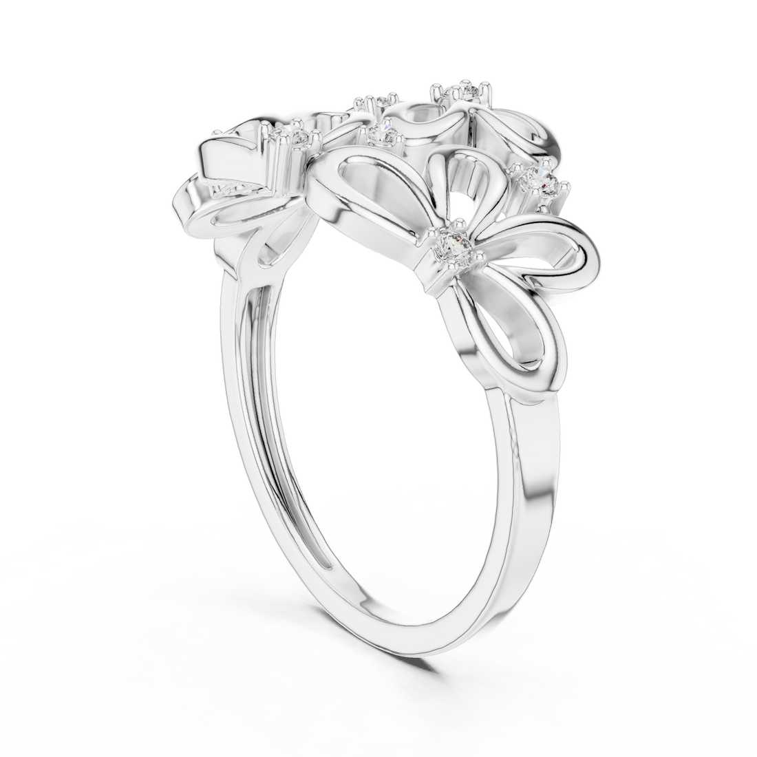 12#10070@L - Fashion Round Ring - White Gold