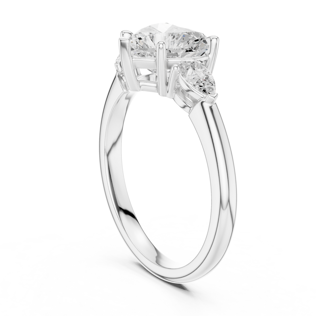 DDLR-035-HR - Three Stone Heart Ring - White Gold
