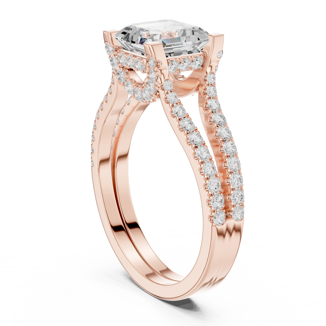 DDLR-182 AC - Split Shank Asscher Ring - White Gold