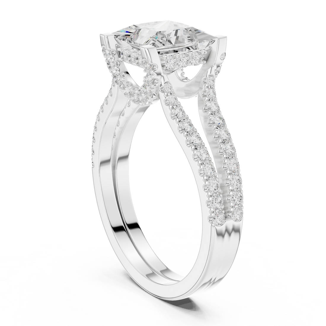 DDLR-182 PRI - Split Shank Princess Ring - White Gold