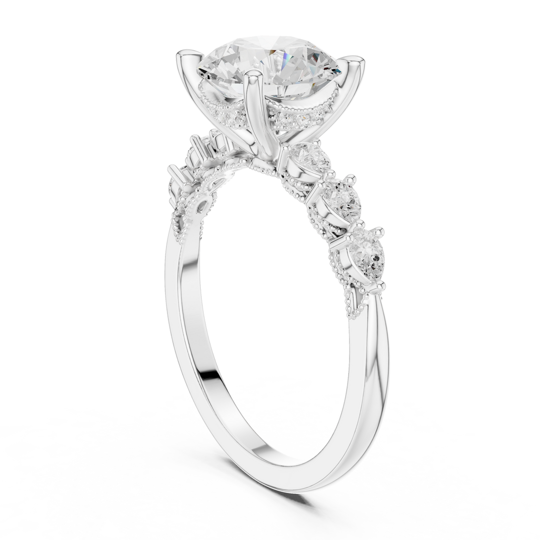 DDLR-1008 - Vintage Round Ring - White Gold