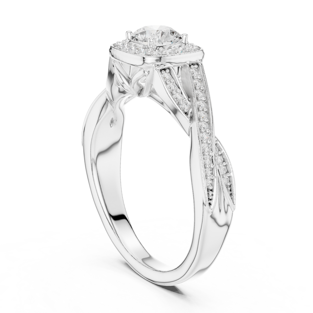 LR-0259 - Halo Round Ring - White Gold