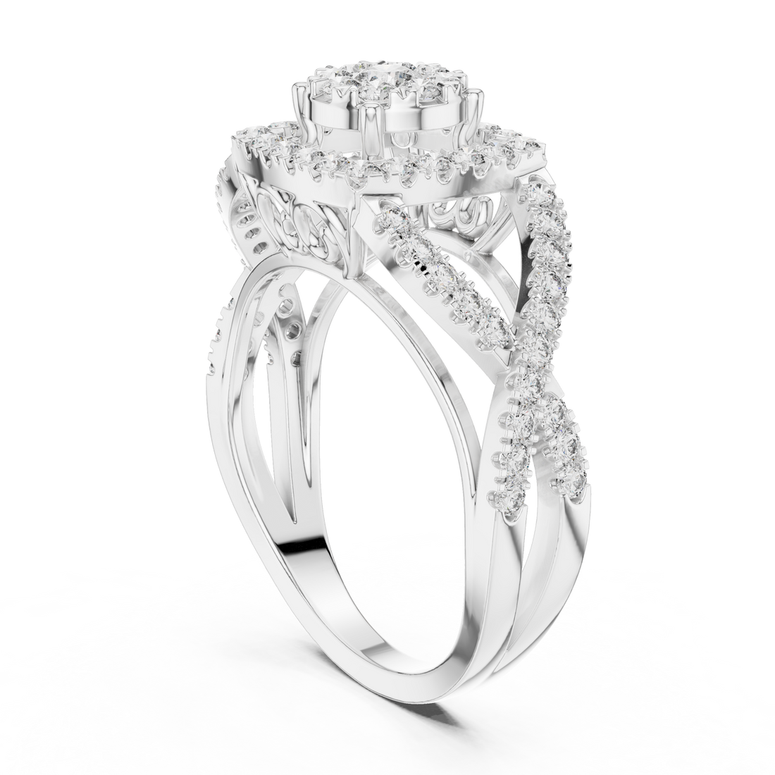 19#120030L - Halo Round Ring - White Gold