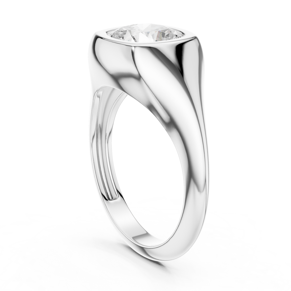 DDLR-093-CU - Solitaire Cushion Ring - White Gold