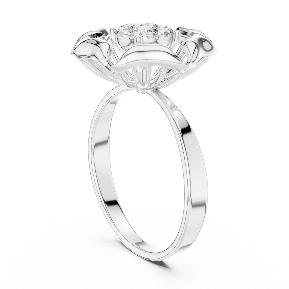 1 (203) - Fashion Round Ring - White Gold