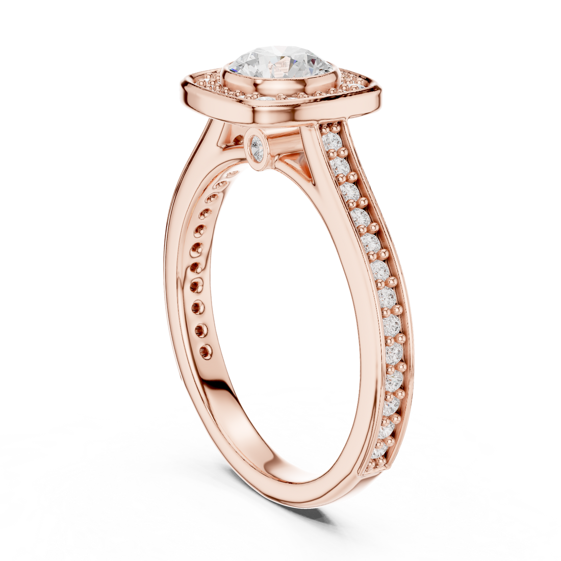 LR-0240 - Halo Round Ring - White Gold