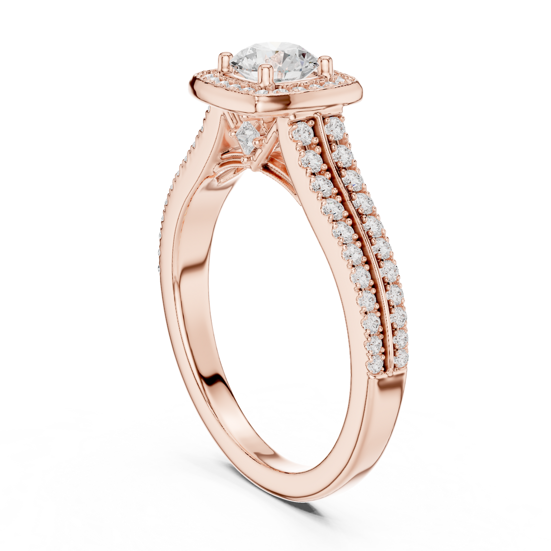 LR-0248 - Halo Round Ring - White Gold
