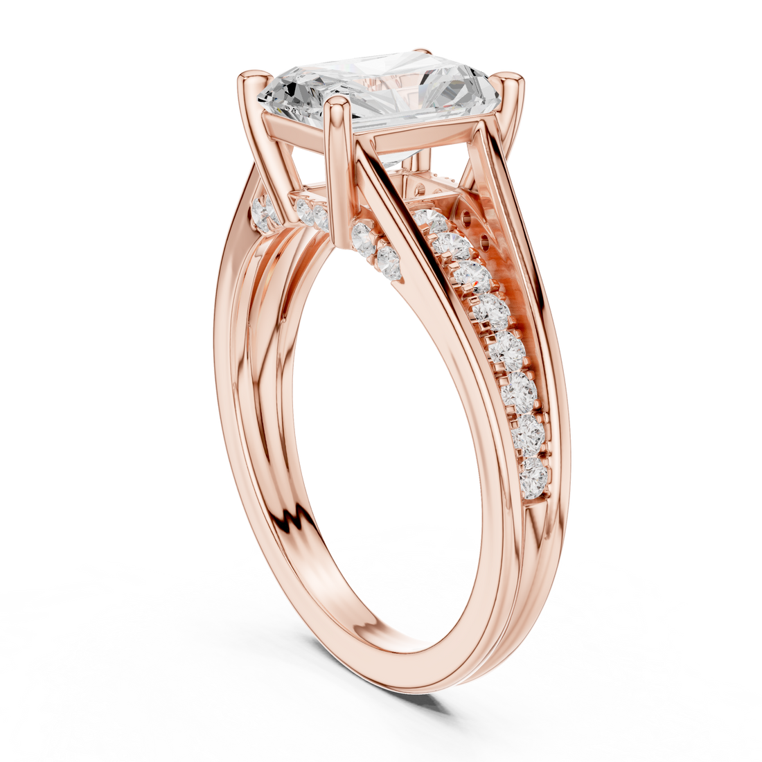 DDLR-998 - Split Shank Radiant Ring - White Gold