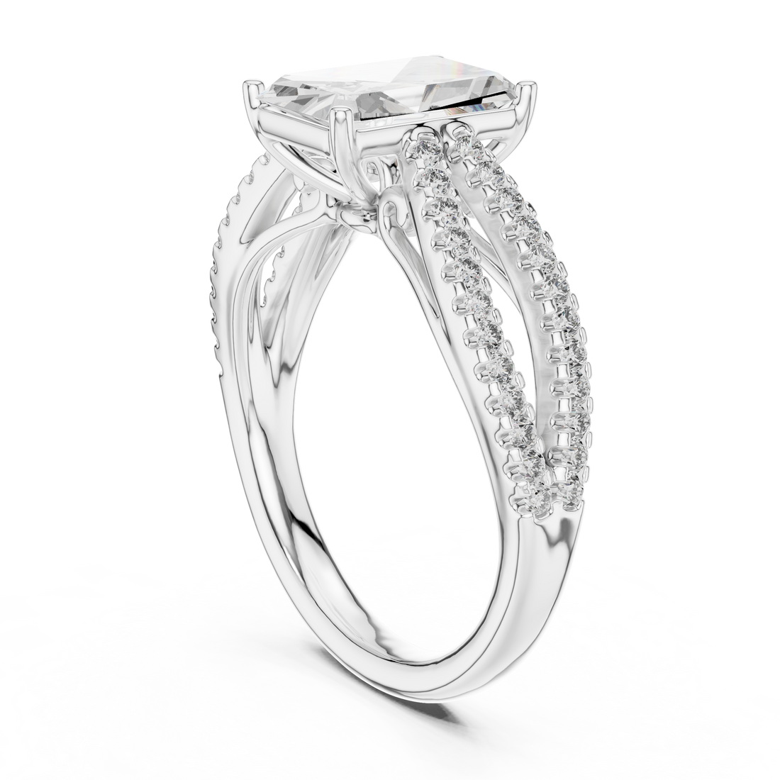 704 - Split Shank Radiant Ring - White Gold