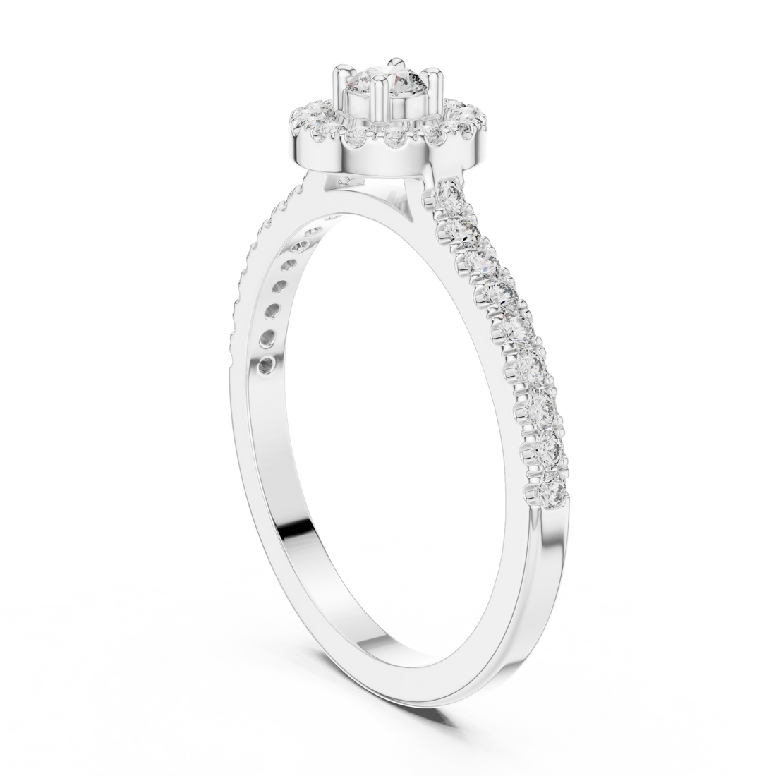 9#10055L - Halo Round Ring - White Gold