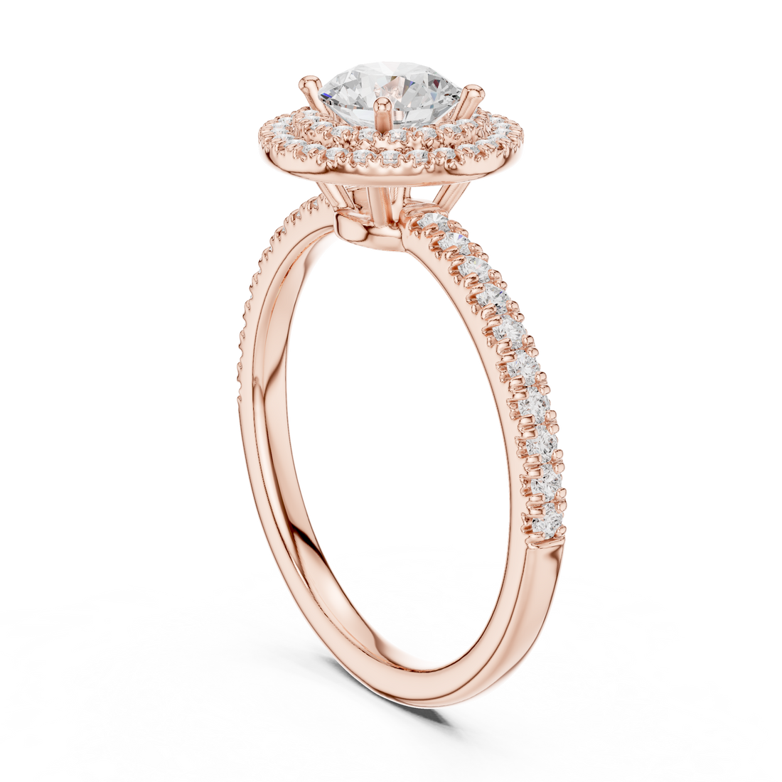 LR-0219 - Halo Round Ring - White Gold