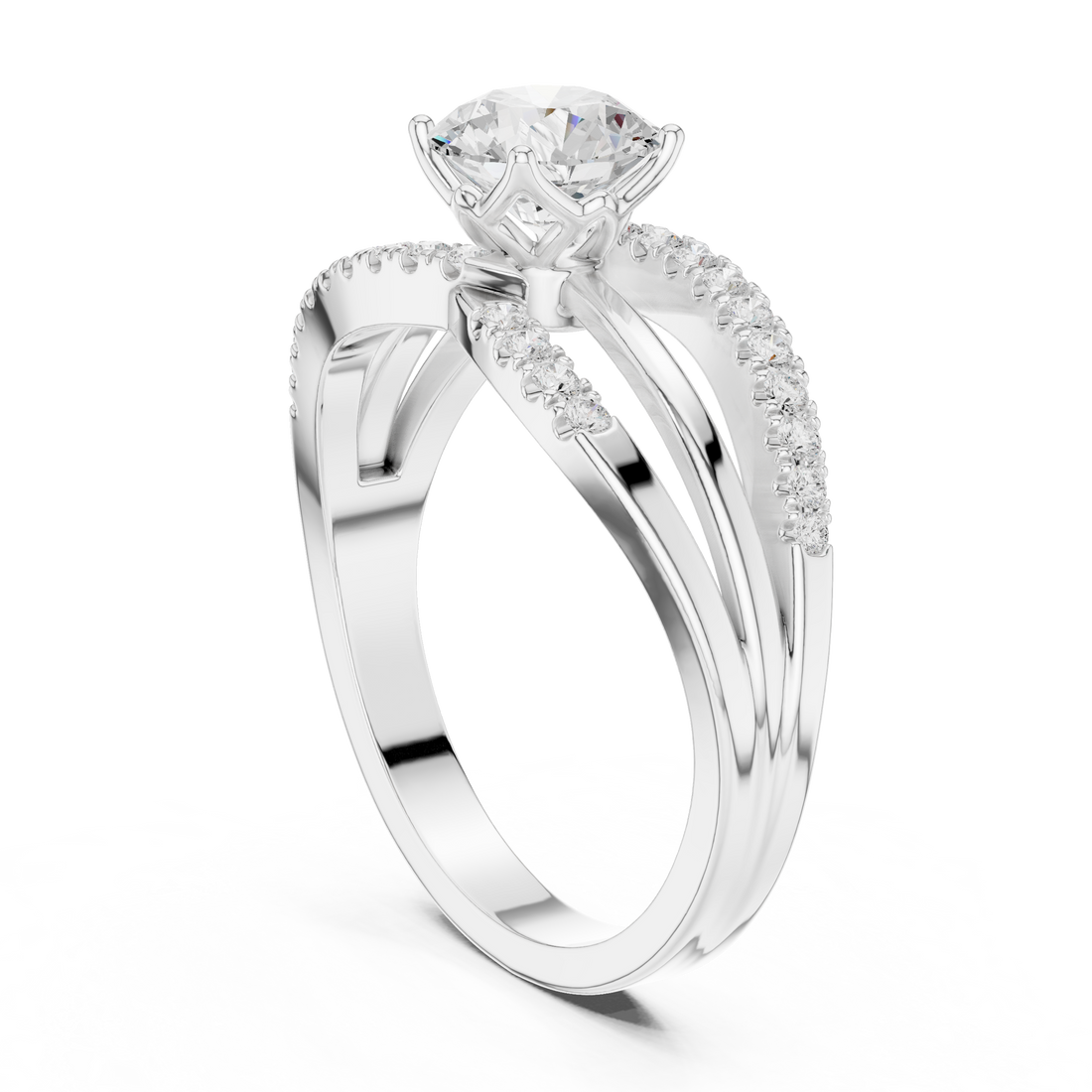 DDLR-356 - Split Shank Round Ring - White Gold