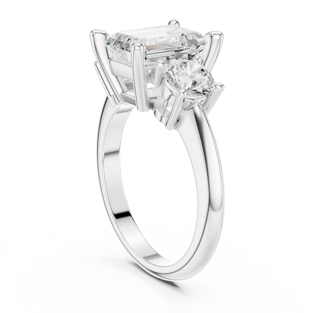 DDLR-042-EM - Three Stone Emerald Ring - White Gold