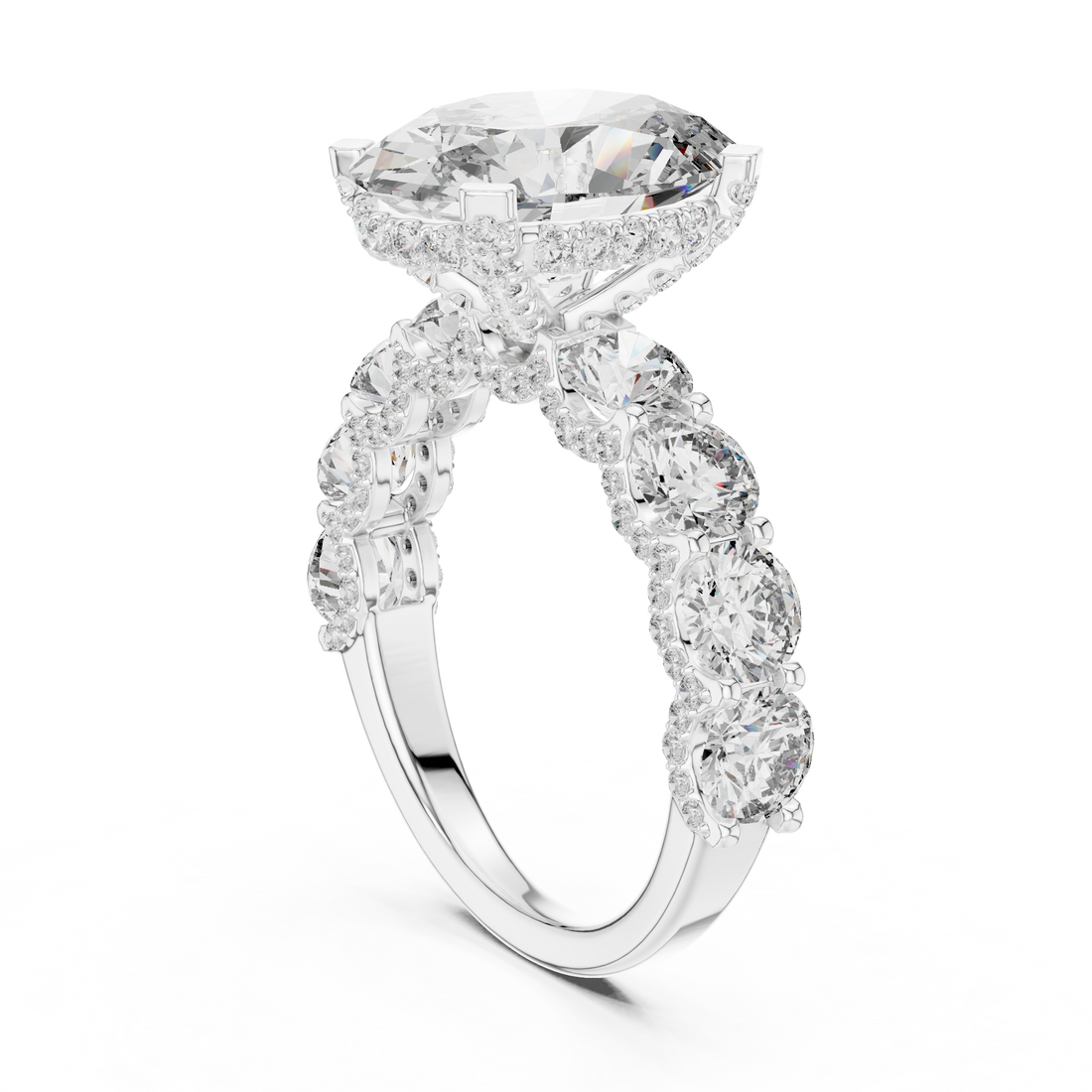 9#10012L_12 - Halo Oval Ring - White Gold