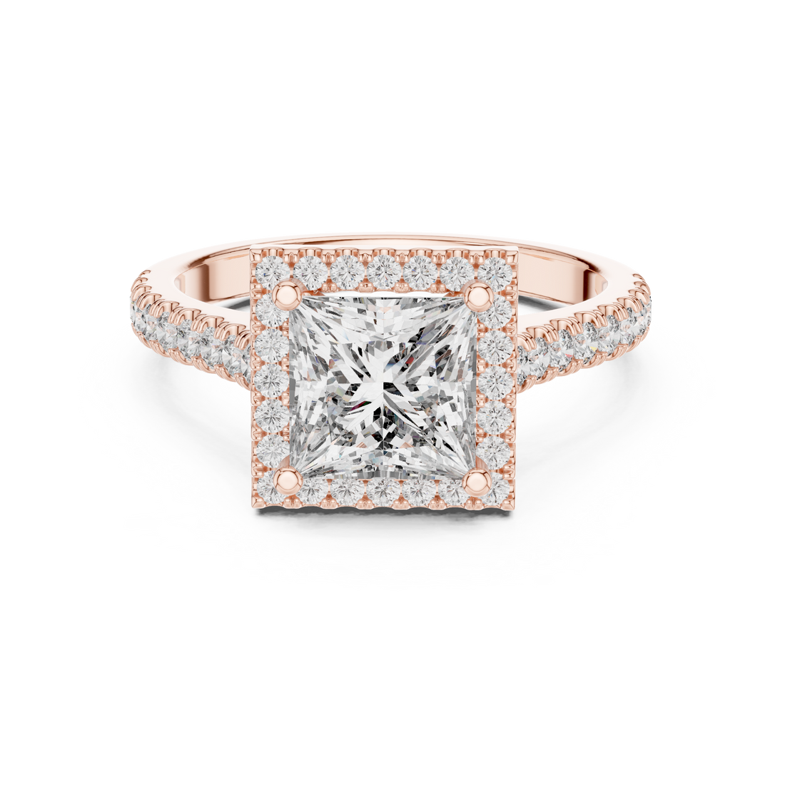 Halo Ring - Princess | DDLR-154 - Rose Gold