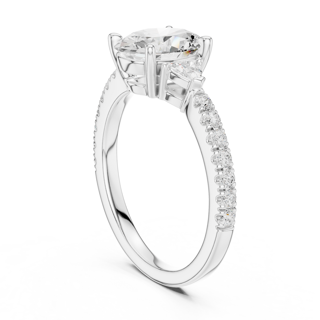 DDLR-037-OV - Three Stone Oval Ring - White Gold