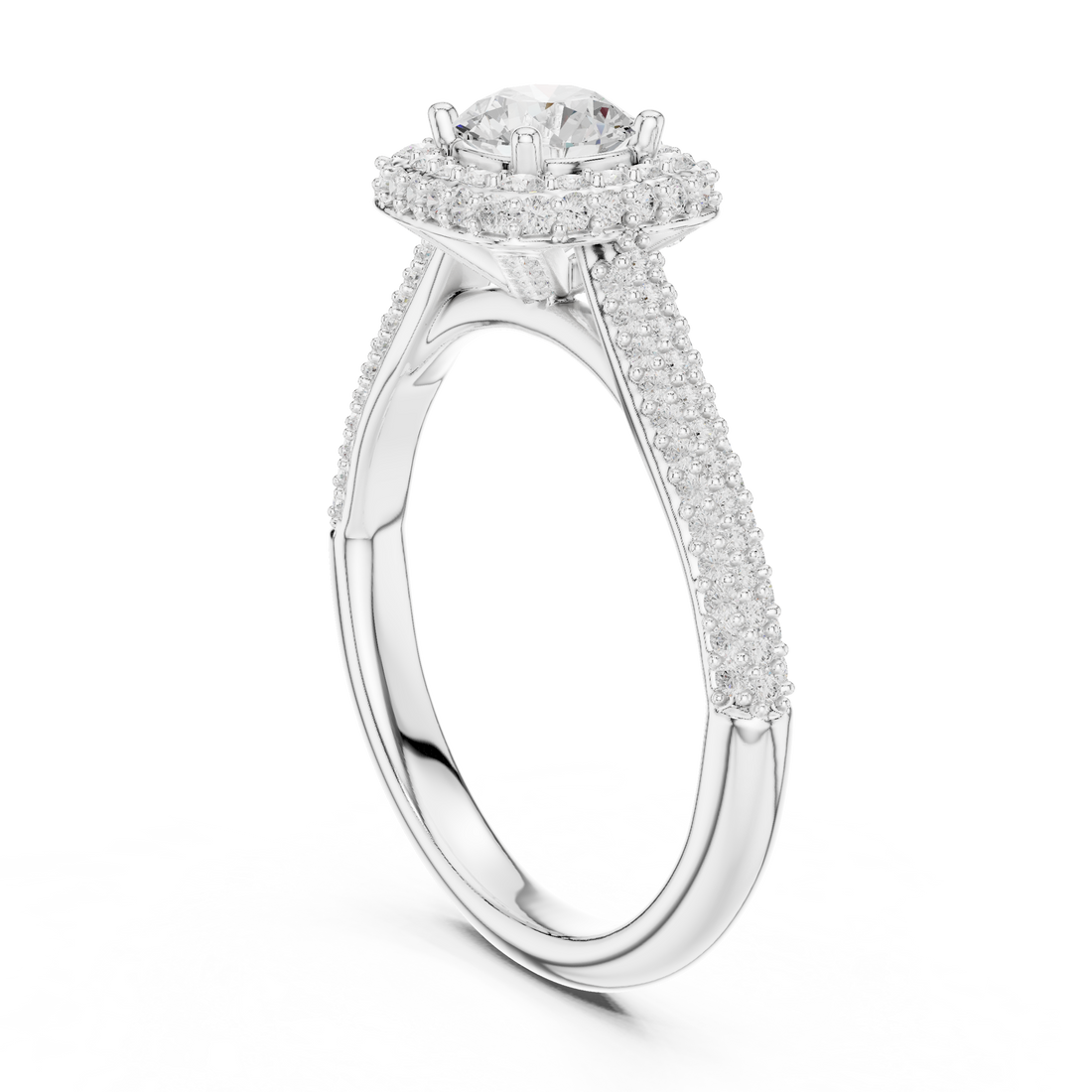 LR-0244 - Halo Round Ring - White Gold