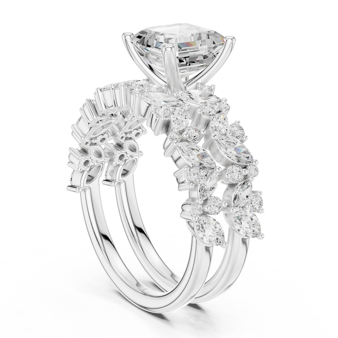 DDLR-940 - Fashion Asscher Ring - White Gold