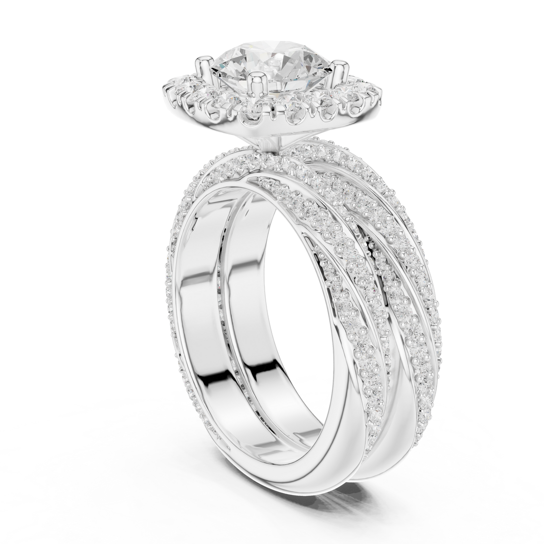 DDLR-293 - Halo Round Ring - White Gold