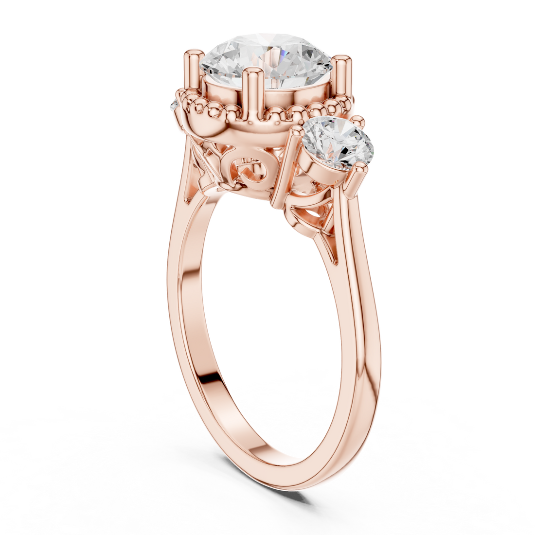 DDLR-276 - Halo Three Stone Round Ring - White Gold
