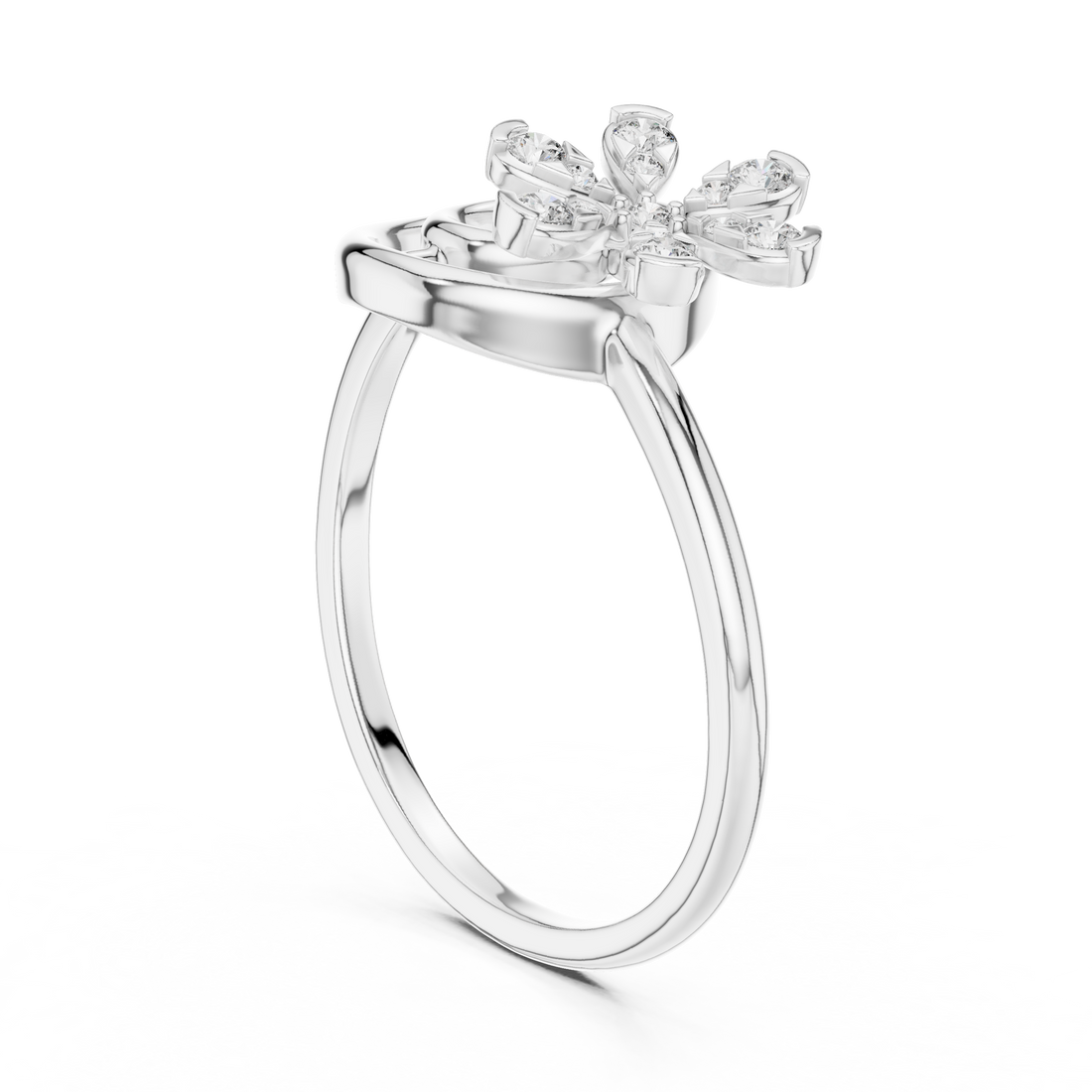 12#10043@L - Fashion Round Ring - White Gold