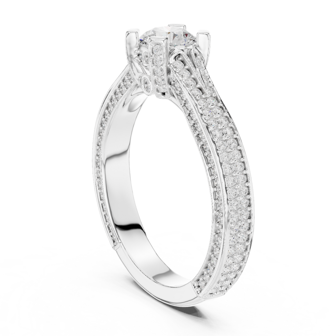 LR-0334 - Solitaire Round Ring - White Gold