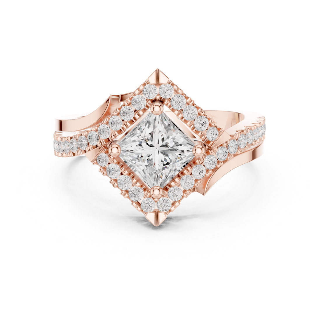 Halo Ring - Princess | DDLR-321 - Rose Gold