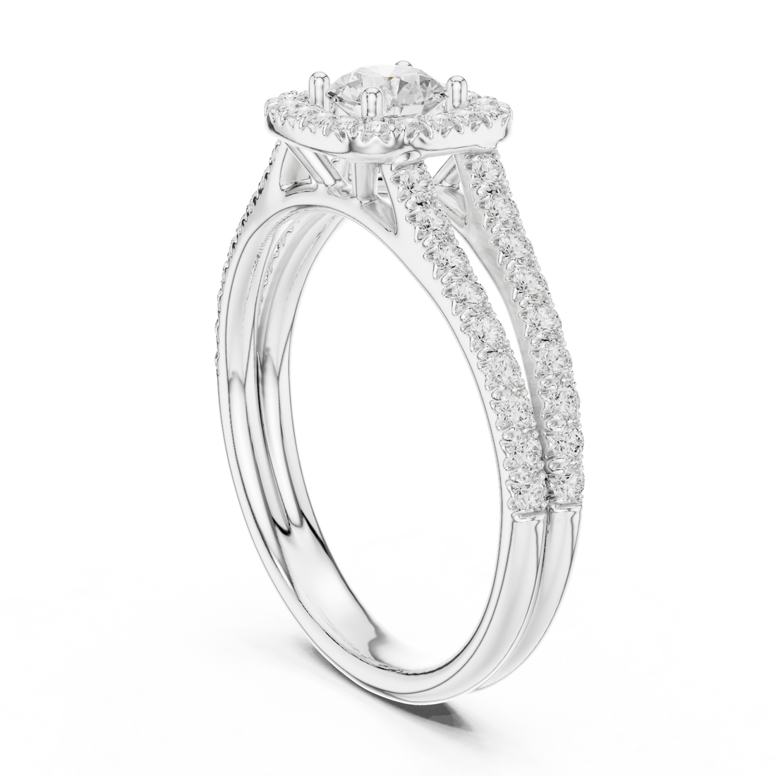 LR-0217 - Halo Round Ring - White Gold