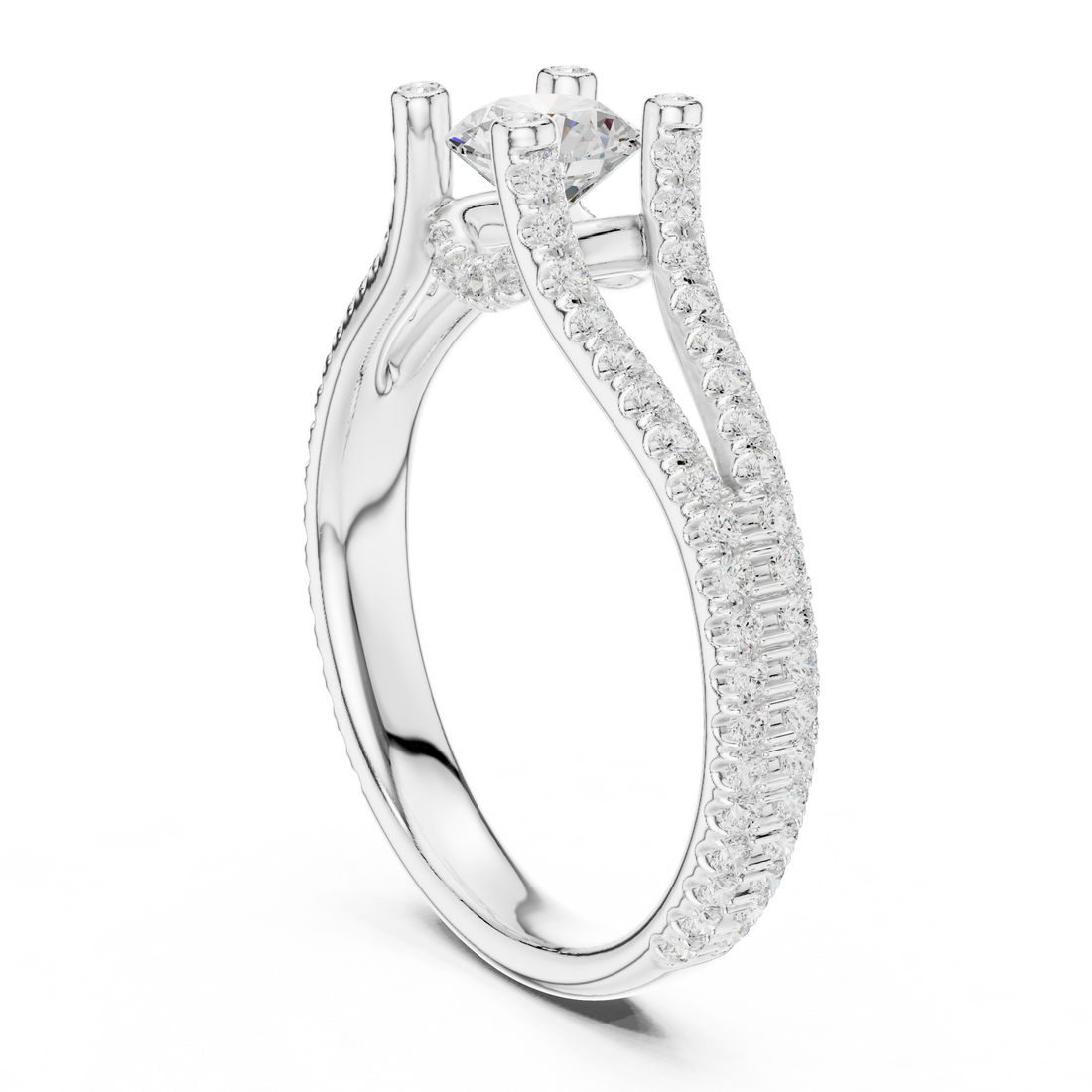 LR-0295 - Split Shank Round Ring - White Gold