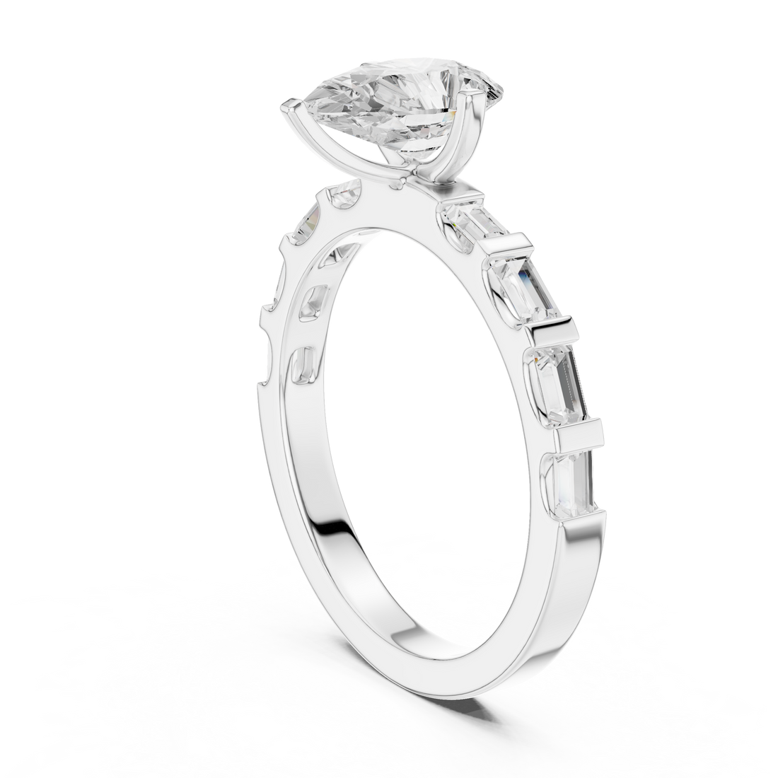 DDLR-1095 - Solitaire Pear Ring - White Gold