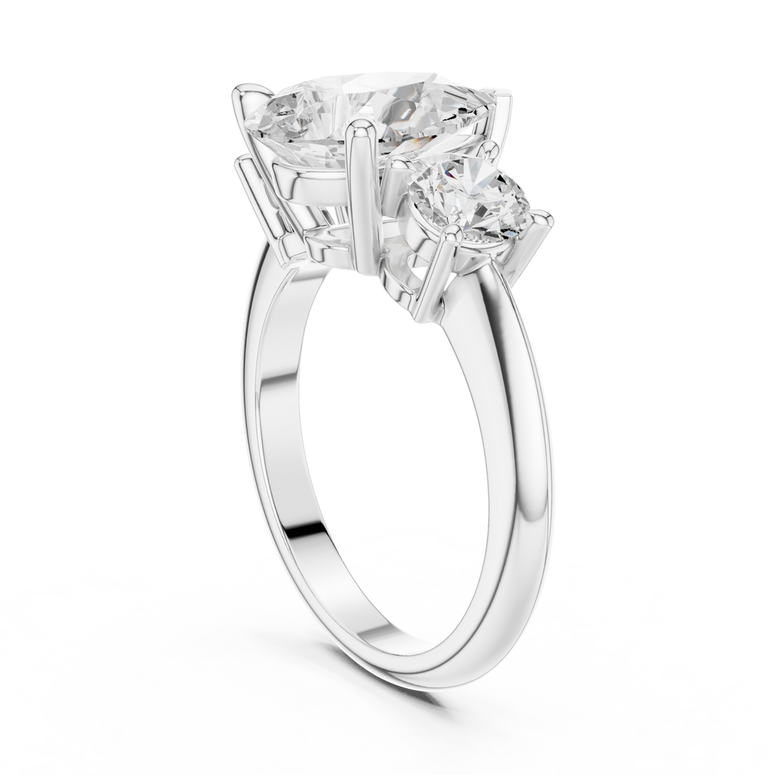 DDLR-042-PE - Three Stone Pear Ring - White Gold