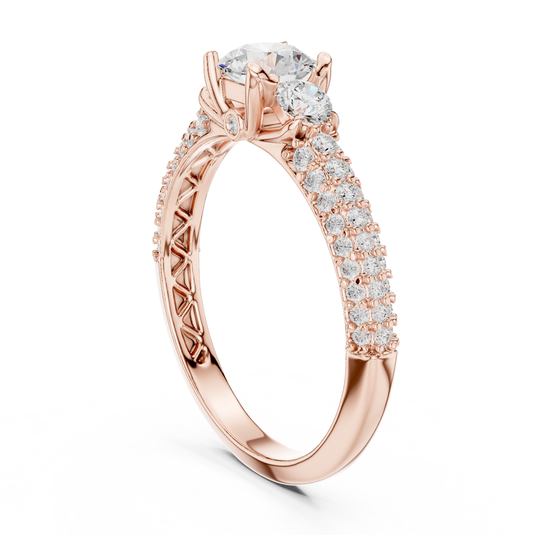 LR-0329 - Three Stone Round Ring - White Gold
