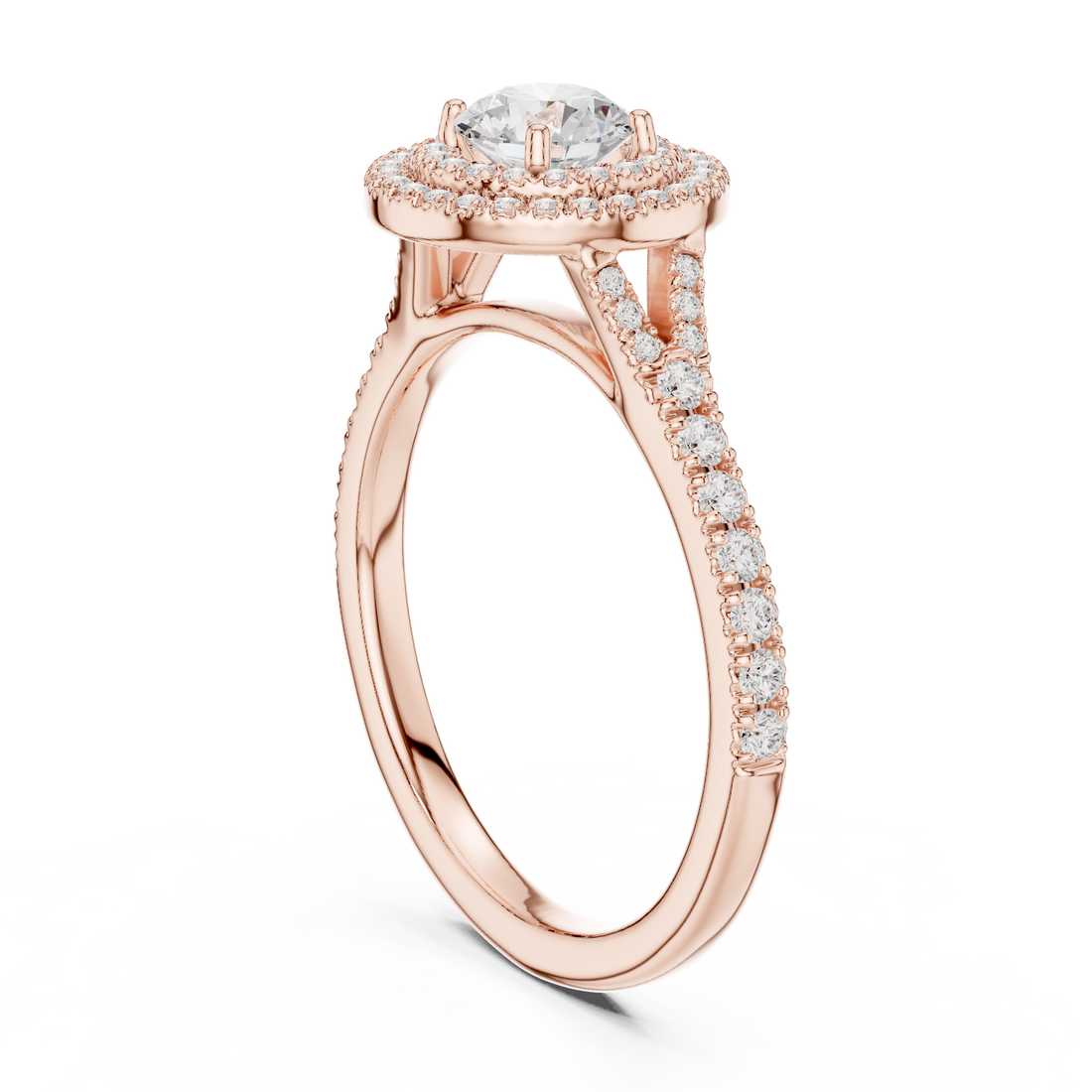 LR-0254 - Halo Round Ring - White Gold