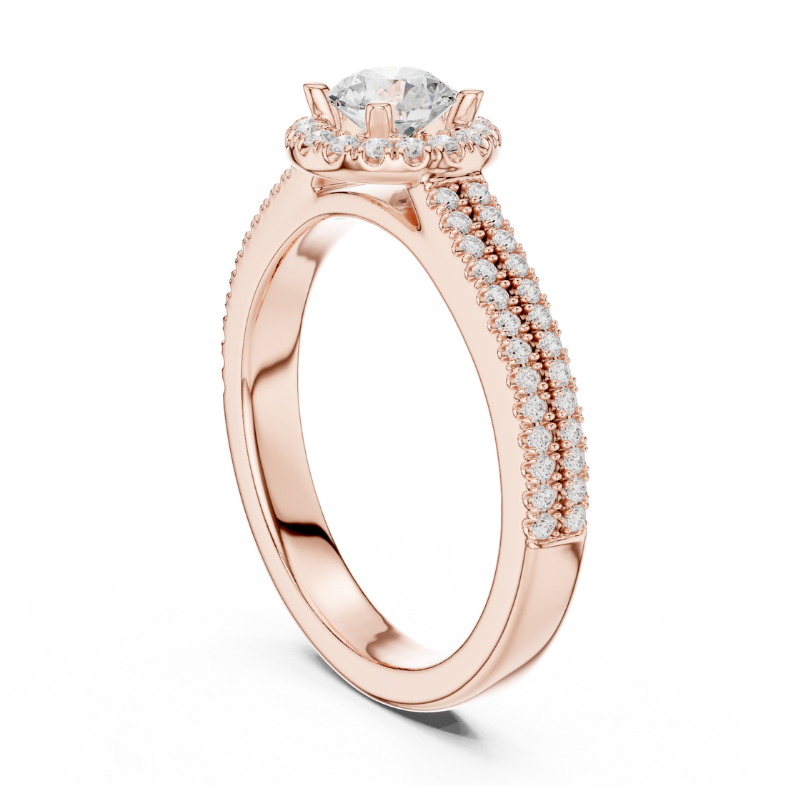 LR-0234 - Halo Round Ring - White Gold