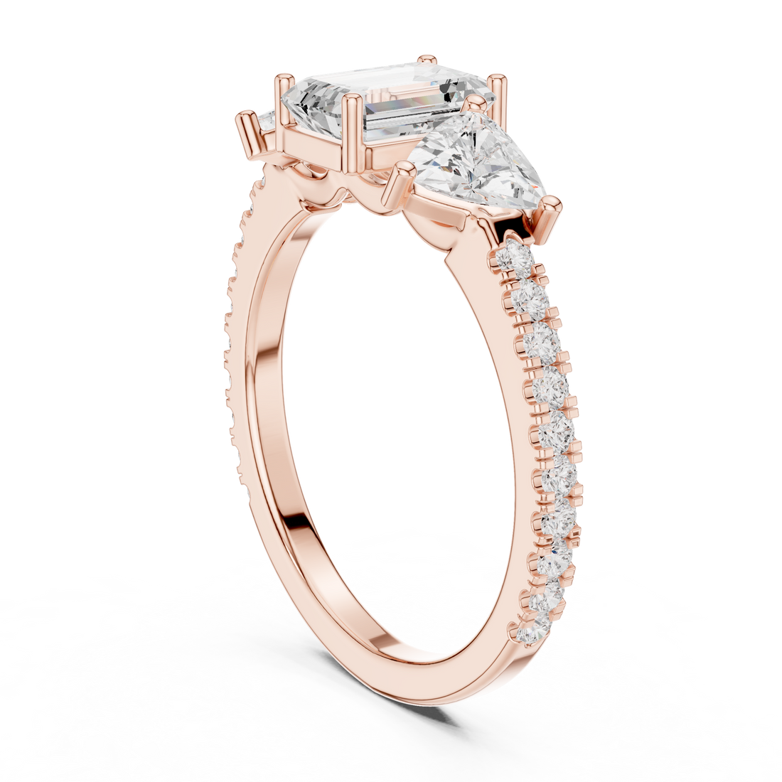 DDLR-1078 - Three Stone Emerald Ring - White Gold