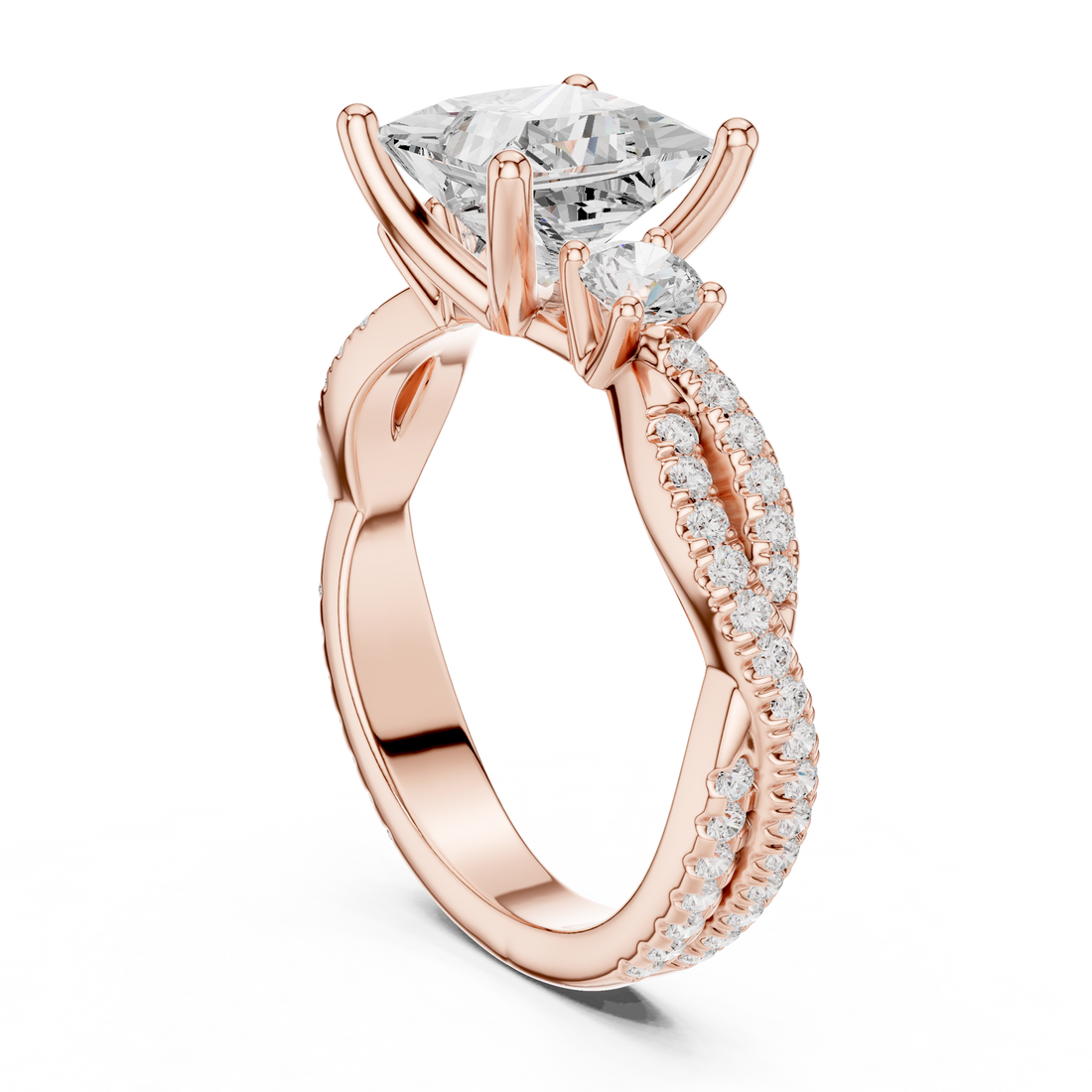 DDLR-281-PR - Three Stone Princess Ring - White Gold