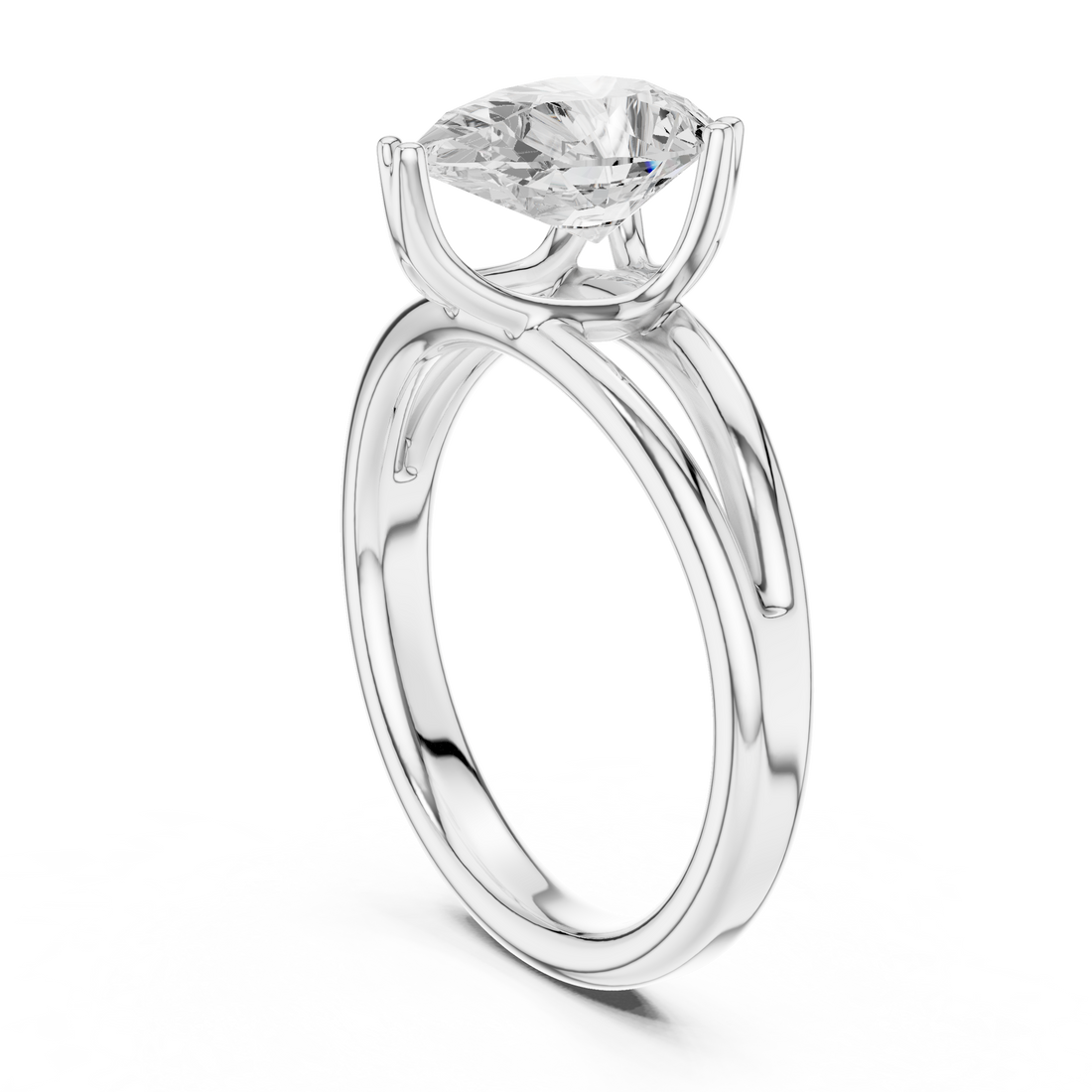 DDLR-094-PE - Solitaire Pear Ring - White Gold