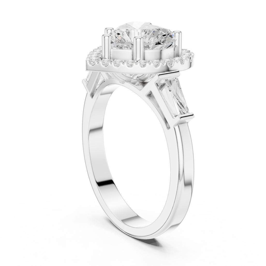 Halo Three Stone Ring - Heart | DDLR-342 HR - White Gold