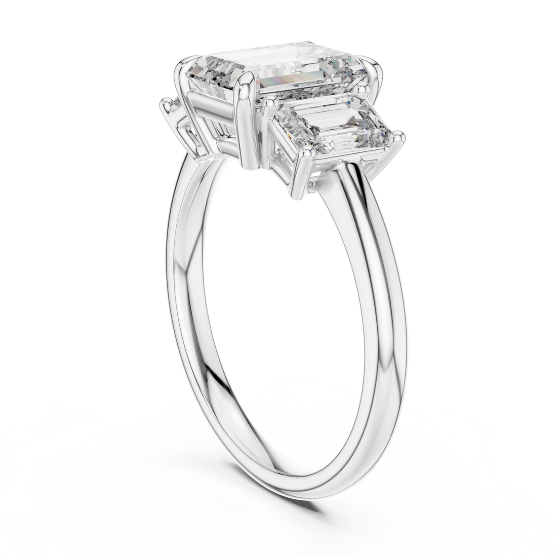 DDLR-045 - Three Stone Emerald Ring - White Gold