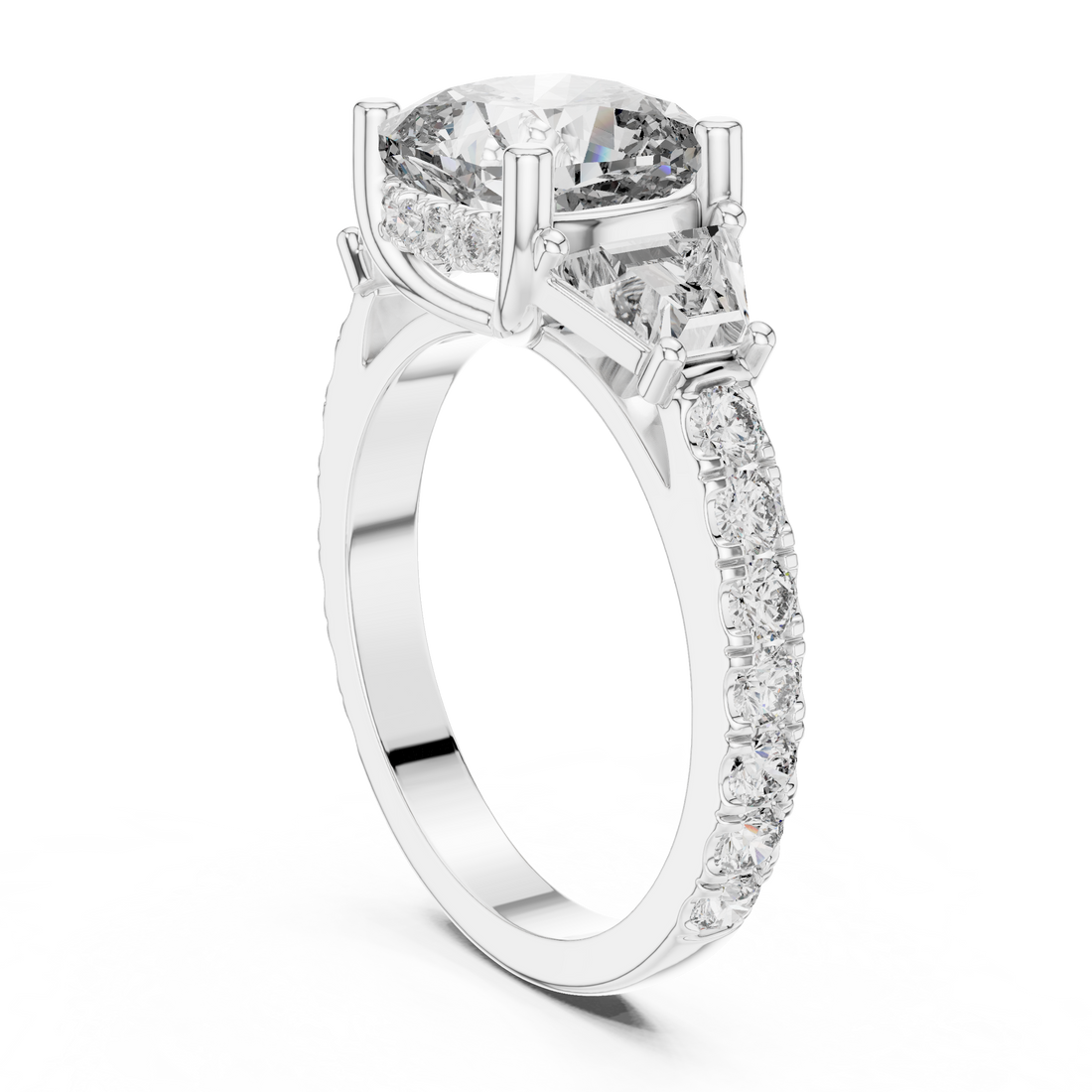 DDLR-181 - Three Stone Cushion Ring - White Gold