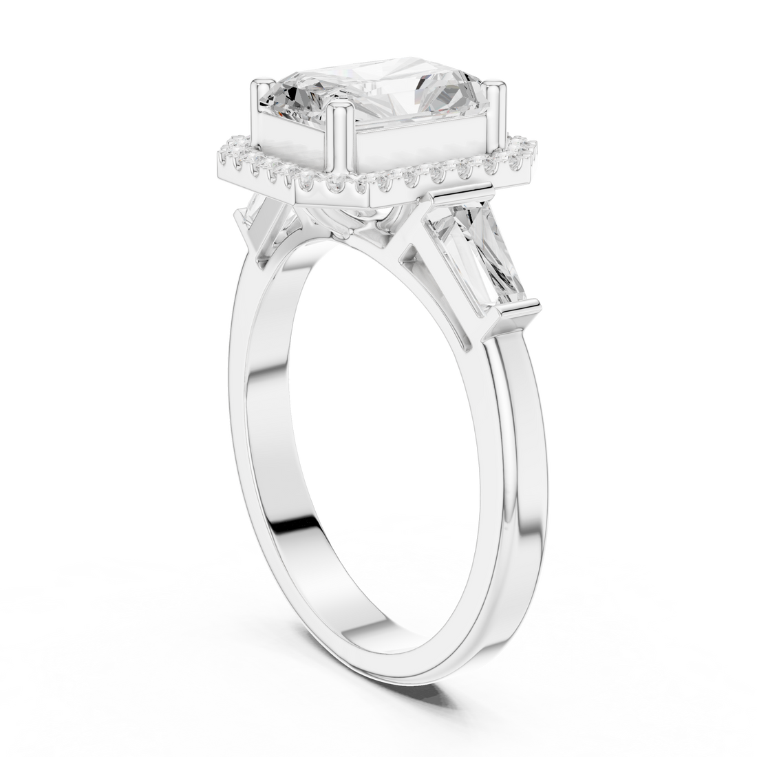DDLR-342 RA - Halo Three Stone Radiant Ring - White Gold