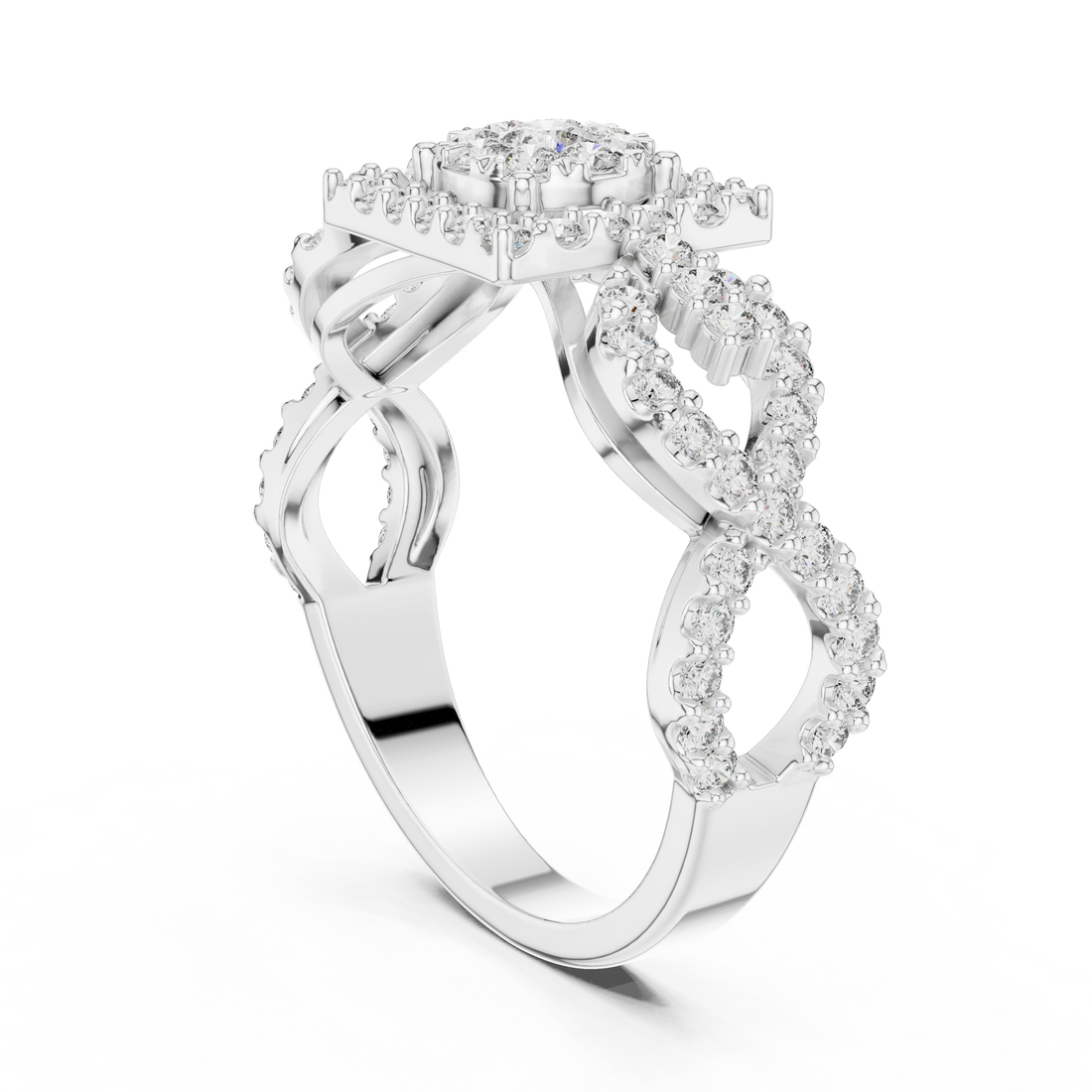19#120007L - Fashion Round Ring - White Gold