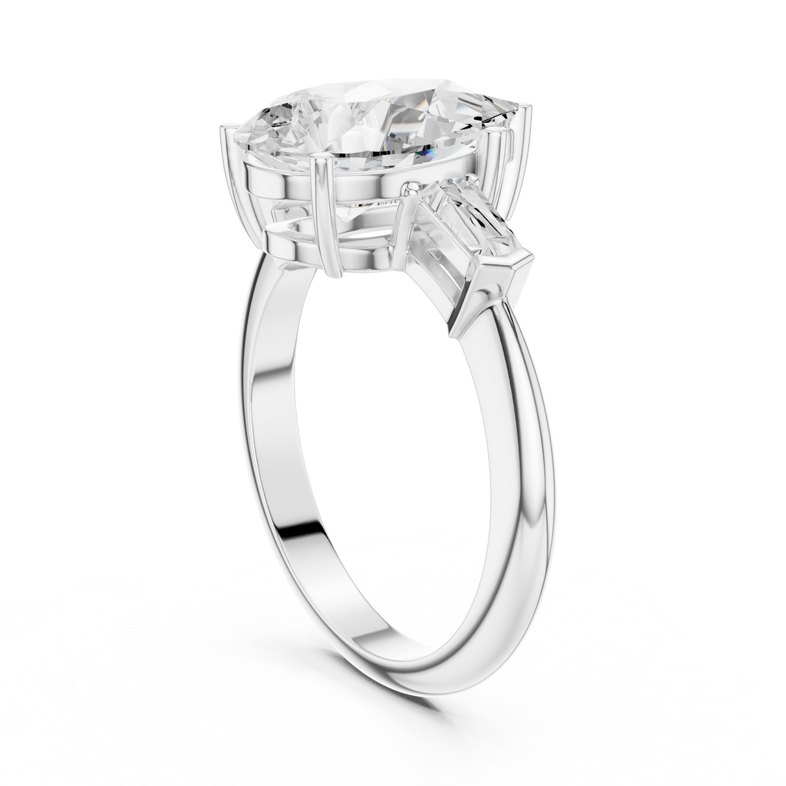 67 PE - Three Stone Pear Ring - White Gold