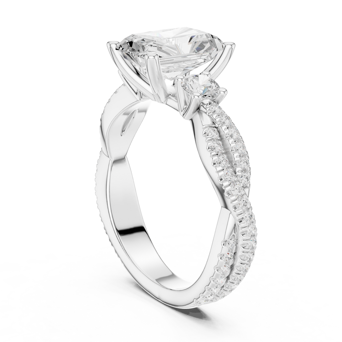 DDLR-1039 - Three Stone Radiant Ring - White Gold
